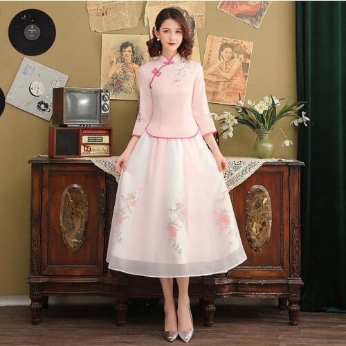 SHENG COCO Hanfu Costume Traditional Chinese Clothing Retro Embroidery Women Pink Suits Summer Ensemble Femme New Style Fresh