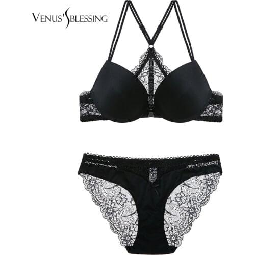 VENUSS BLESSING Sexy Front Closure Smooth Bras Women bralette Lace Racer Back Racerback Push Up Bras Underwear Y-line straps