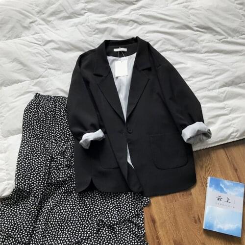 2020 Black Turn Down Collar Women Spring Coat Open Stitch Casual Office Style Blazer Casaco Feminino Outwear