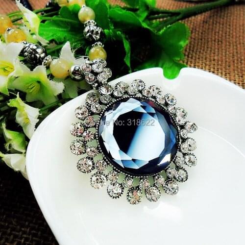 NEW Hot Blue Gem Stone Pendants Necklace Silver Rhinestone Women Necklaces Vintage Sweater Chain