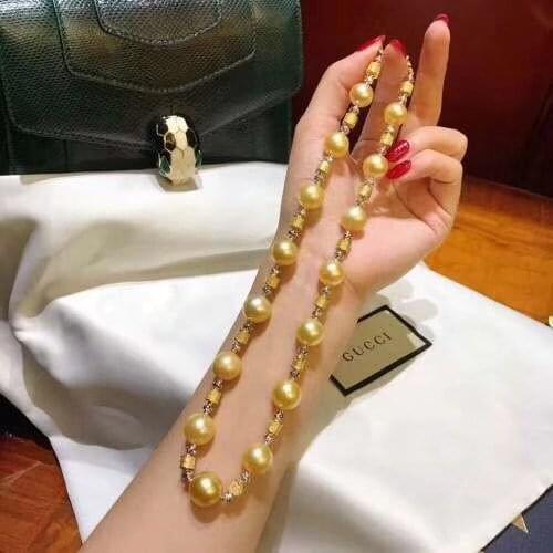 D312 Fine Jewelry Natural Fresh Water 111-14mm Golden Pearls Necklaces for Women Fine Pearls Necklaces