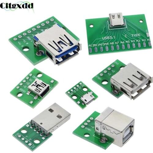 1PCS Male USB Type-C Micro Mini USB 2.0 3.0 Female USB B Connector Interface to 2.54mm DIP PCB Converter Adapter Breakout Board