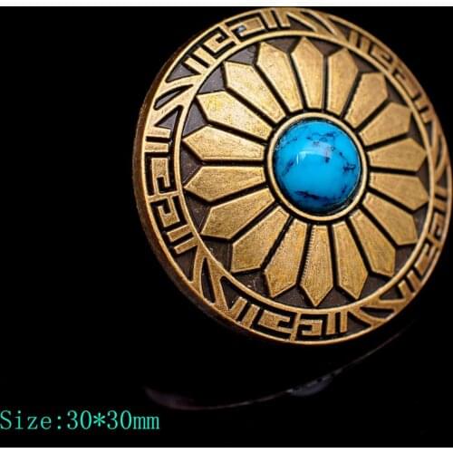 30MM Lot 10pc Antique Brass Sun Flower Engraved Turquoise Metal Conchos Button For Belt Leathercraft Saddles Tack Decor