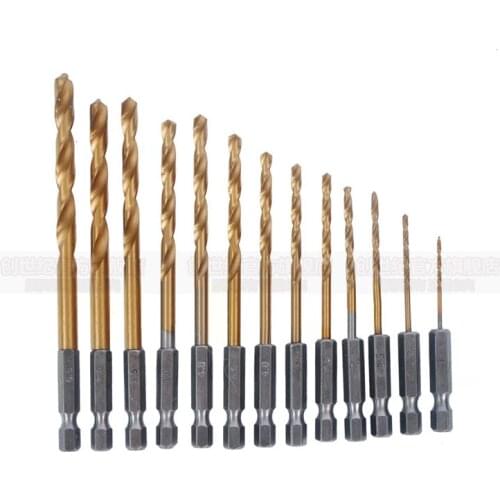 13pcs whole sale Hexagonal shank twist drill Drill bit set electric screwdriver bit Accessories with 1/4" Hex Shank