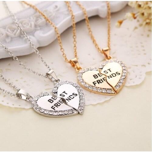2 Pieces / Set Half Love Rhinestone Pendant Best Friend Necklace Friendship Gift For Couple Good Frien Dalloy Pendant Necklace