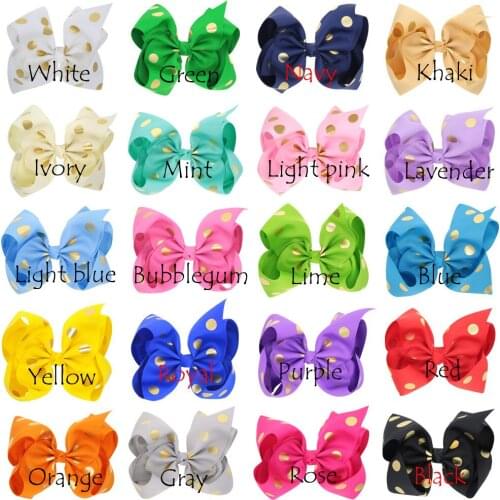 20 pcs/lot, 6.7" Boutique Hair Bows with Gold Polka Dots Children Hair Clip, Girls Jumbo Hair Bow Clips