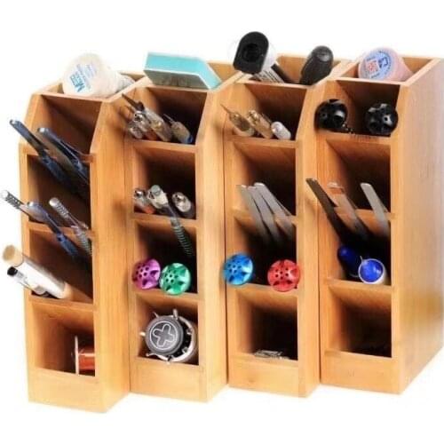 Bamboo Tool Storage Rack Multifunctional Storage Box Wooden Desktop Organizer Tweezer Screwdriver Phone Repair Tool Holder