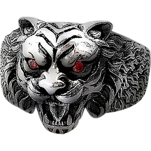 BOCAI New solid S925 pure silver jewelry retro Thai silver mens ring open fashion three-dimensional tiger head silver ring