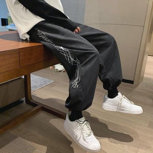 Cargo pants mens Spring summer thin drawstring feet handsome casual Men trousers Korean trend loose streetwear fashion clothes