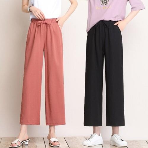 2021 Summer New Thin Linen High Waist Wide Leg Pants Ice Silk Loose Elastic Waist Casual Women Trousers Loose Linen