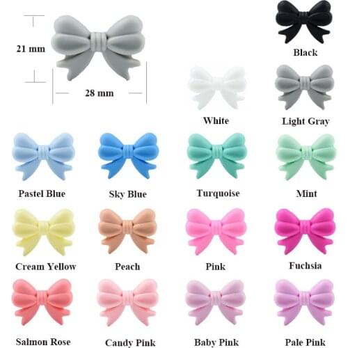 10 PCS Lovely 15 Colors Silicone Beads Bow Small Tie DIY Pacifier Chain For Infant BPA Free Chewing Beads Rattle Baby Pendants