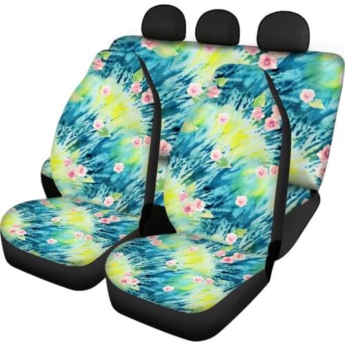 HUGSIDEA Blue Tie Dye Seat Cover for Car Full Set Women Kids Soft Cushion Case Floral Print fit Universal Sedan SUV Vans Comfort