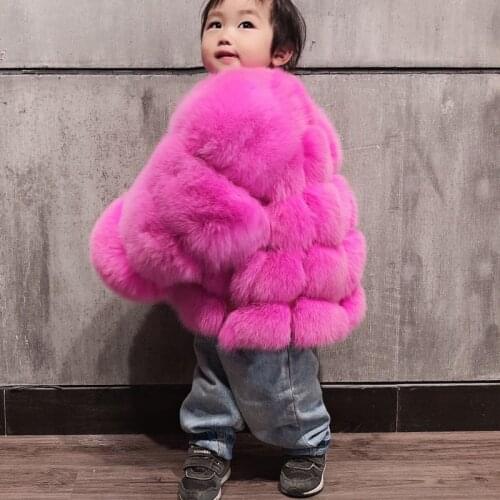 Kids fox fur jacket natural fur jacket real fox fur jacket for little girl