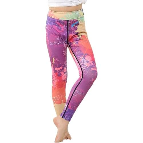 Kids Girls Elastic Fast Dry Yoga Running Pants Gradient Red Purple Print Sports Leggings