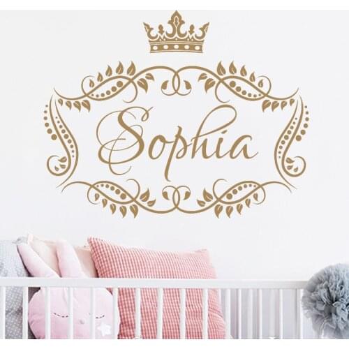 Girl Princess Crown Custom Name Wall Decal Vinyl Lettering Mural Beautiful Girls Room Decor Wallpapers Personalized Name LC1219