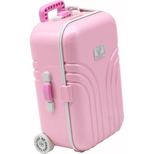 Carrying Vintage Plastic Pink/Silver/Orange Suitcase Luggage Classic Toys Pretend Play Furniture Toys Accessory For 18 Inch Amer