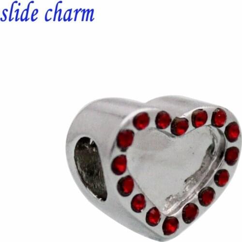 Slide charm Free shipping new classic popular jewelry red crystal amulet love photo frame DIY charm beads fit Pandora bracelet