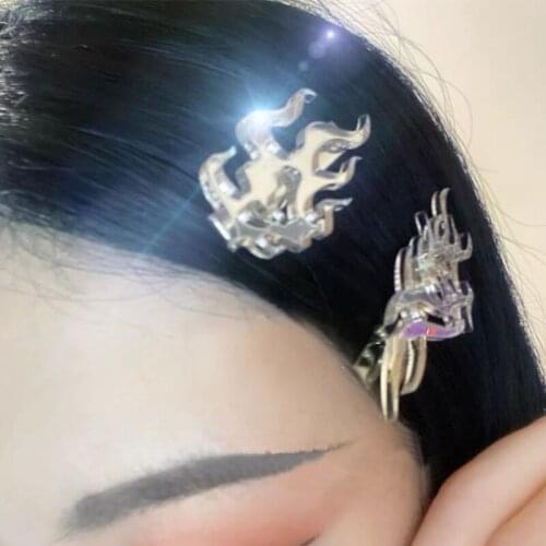 H:HYDE Cool Girl Punk Hair Accessories Flame Dragon Icon Reflective Hair Clips Hip Hop Totem Geometric Hairpin