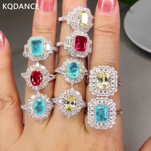 925 sterling Silver with Simulated 3 ct Diamond Citrine Ruby Paraiba Tourmaline Pariba Gemstone Emerald Cut Ring For Women 2021