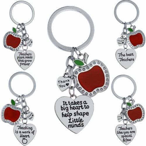 Love Heart Apple Pendants Keychain Teachers Gifts Thank You Teacher Keyring Key Chains Teachers Jewelry Teachers Day Presents