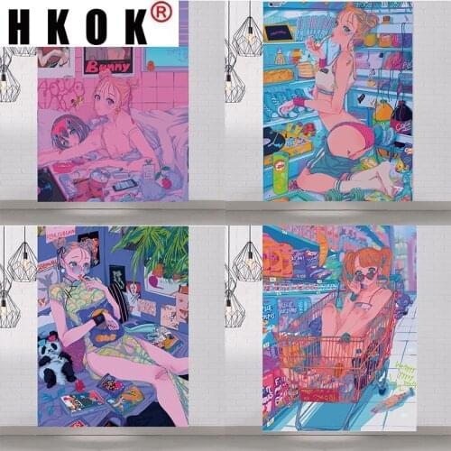 HKOK Kawaii Pink Anime Girl Poster Tapestry Wall Hanging Wall Covering Rugs Background Cloth Beach Mat Blanket Art Home Decor