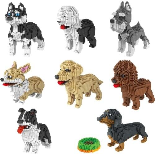 Dog Mini Building Blocks Cute Schnauzer Husky Golden Retriever Border Collie Corgi Dog Model Diamonds Brick for Children Toys