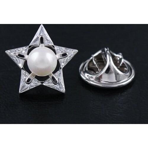 Fashion Crystal Star Clasp For Cardigan High Quality Metal Gold Plated Man-made Pearl Small Brooch for Hat Suit Lapel Pins