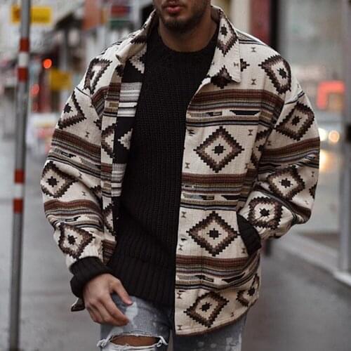 Jackets Mens Jacket Autumn 2020 New Slim Fit Printed Geometric Pattern Lapel Buttoned Jacket Casual