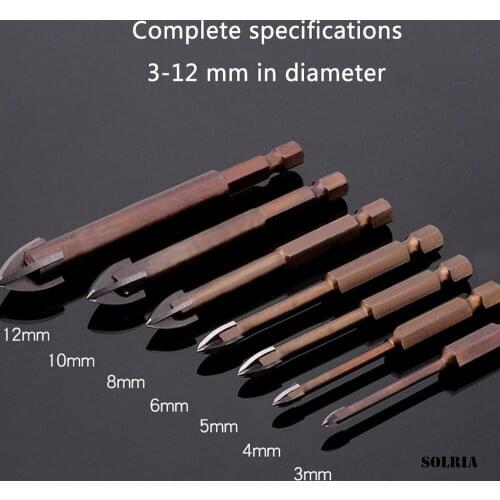 7Pcs/Set Cross Hex Tile Drill Bits Glass Ceramic Concrete Hole Opener Alloy Carbide Triangle Drill Size 3/4/5/6/7/8/10/12mm Set