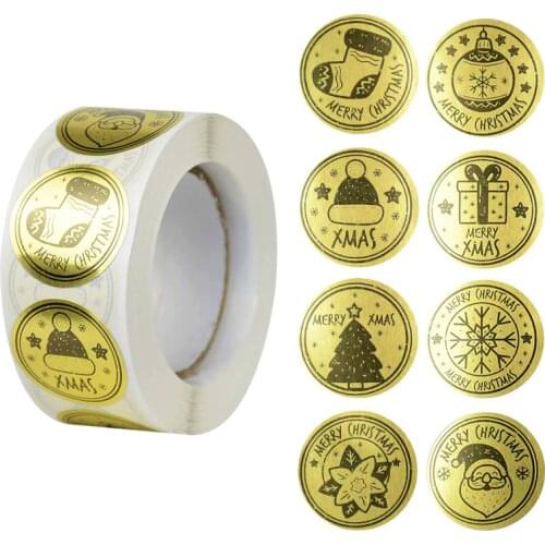 500pc/roll Round 1inch Merry Christmas Stickers Scrapbooking Stationery Sticker New Year Gift Box Package Sealing Label Stickers