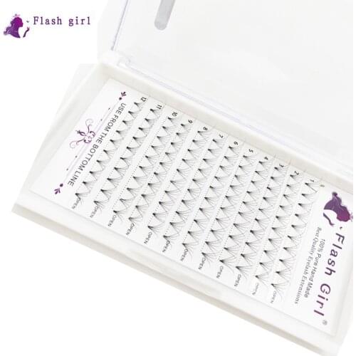 Flash Girl 5D 8-15 MIX Premade Fans Russian Volume Natural Black Long Stem Eyelashes Extension