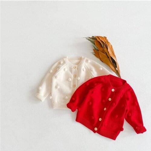 DFXD 2021 Spring New Boys Girls Knitted Sweater Jacket Solid Color Hand-made Bubble Ball Knitwear Cardigan Infant Tops Outfit