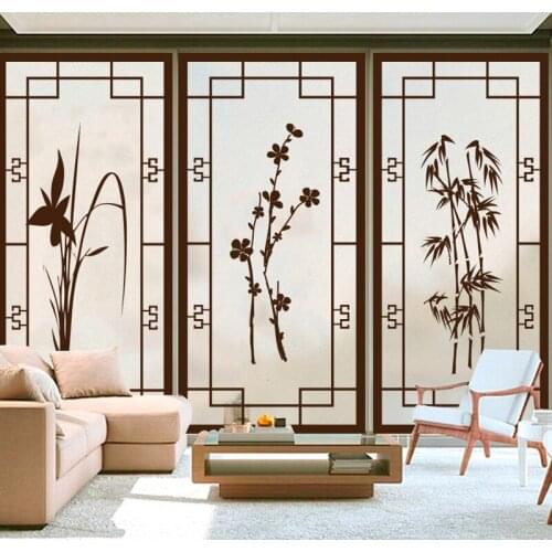Frosted glass sticker Chinese antique window grille window kitchen door Chinese style decoration translucent opaque film