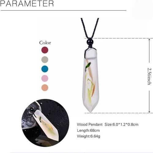 Multiple Types Vintage Handmade Marine Coagulated Resin Sweater Chain Wood Resin Mixed Color Charm Pendant Necklace For Girls