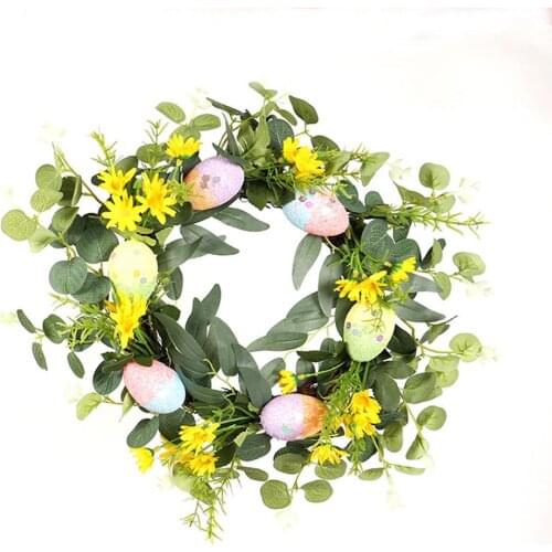 15.7inch Easter Wreath With Mixed Flowers Twigs Pastel Eggs For Home Living Room Garland Decor
