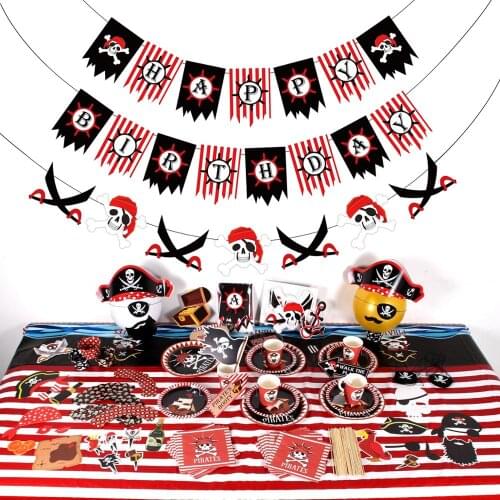 Pirate Party Theme Disposable Tableware Set Paper Plate Napkins Banner Balloon Birthday Party Decor Kids Baby Shower Party Decor