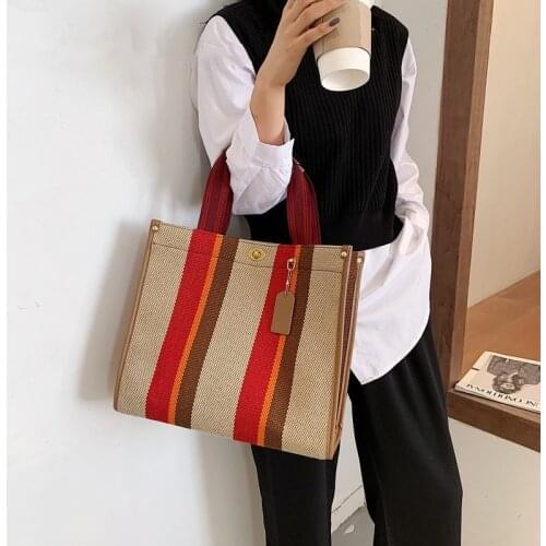 Causal Linen Knitting Women Tote Bag Knitting Woven Bag Large Shopper Bag Female Travel Handbag Luxury Brand Bag 2020 Trend New