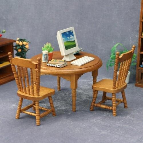 Lovely Dolls Furniture Round Table Stable Wooden Harmless Mini Furniture Three-piece Set