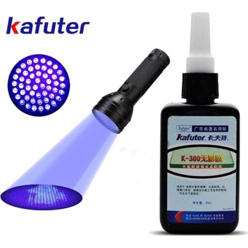 Kafuter K-300 50ml Transparent UV Glue UV Curing Adhesive Crystal and Glass Adhesive with 51 LED /9 LED UV Flashlight