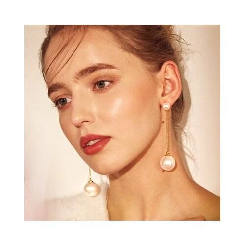 Big Simulated Pearl Long pearl clip on earrings Without Piercing for Women Wedding Party Ear Clips Gift