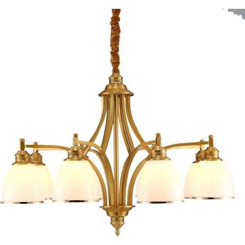 Modern Real Copper Chandelier Light Fixtures Living Room Bedroom Kitchen Home Decor Lighting White Glass Lampshade Lamp E27 Bulb