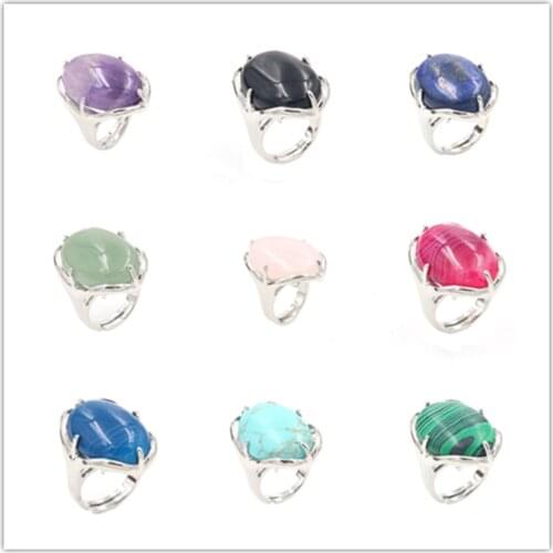 FYJS Unique Silver Plated Oval Shape Malachite Stone Resizable Finger Ring Cherry Quartz Jewelry