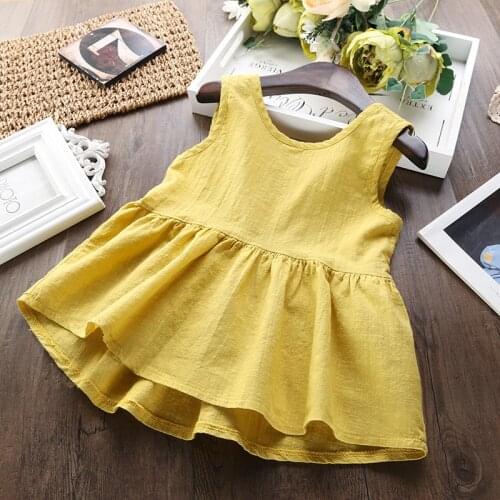 Newborn Vestido 0-4Y Solid Baby Girl Toddler Sleeveless Cotton Mini A-Line Sling Pleated Princess Dress