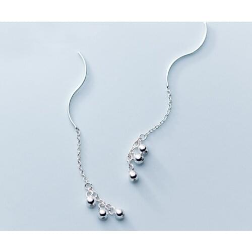 MloveAcc S925 Sterling Silver Ear Line Female Korean Silver Bead Charm Drop Earrings Jewelry Female