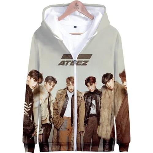 KPOP ATEEZ 3D Print Women Hoodies Sweatshirts Hongjoong Seonghwa Yunho Yeosang Mingi Wooyoung Long Sleeve Hooded Zipper Jacket