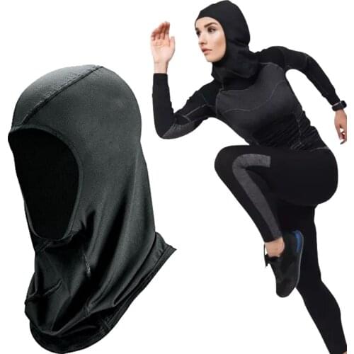 Womens Pro Sports Hijab Scarf one-Piece Mesh Jersey Muslim Head Scarves Headwear Breathable Stretchy Non-Slip workout hijab