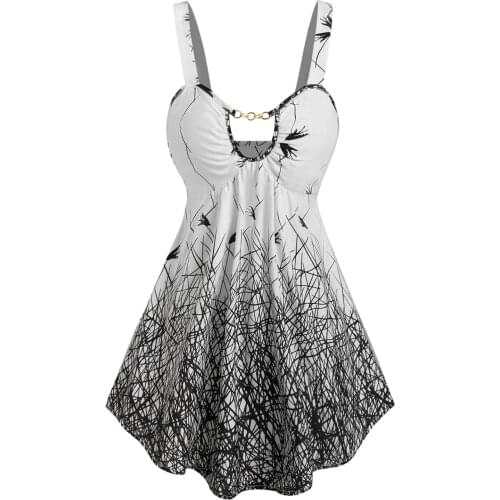 Wipalo Casual Plus Size Women Chain Detail Birds Print Tank Top Spaghetti Strap Tank Top Summer Loose Gothic Steetwear 3XL