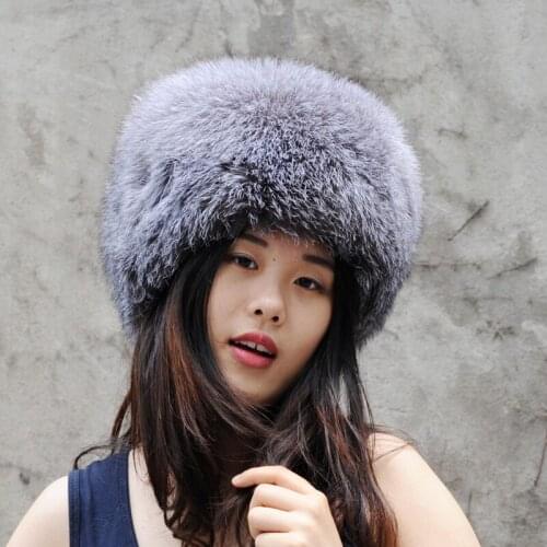CX-C-169B Chinese Handmade Winter Head Warmer Real Silver Fox Fur Beanie Hat