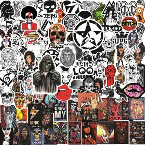 100Pcs Cool Retro Rock Band Music Stickers Pack Graffiti Bomb For Guitar Skateboard Laptop Car Water Bottle DIY Waterproof Decal