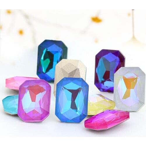 10X14mm Octangle Rhinestones Shiny Glass Strass Pointback Needle Work Rhinestones Clothes Decoration Beads